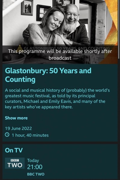 Caratula, cartel, poster o portada de 50 años de Glastonbury