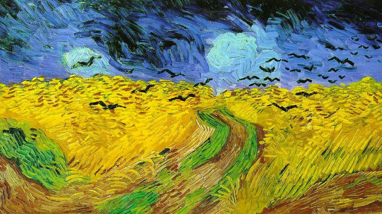 Cubierta de Van Gogh de los campos de trigo bajo los cielos nublados